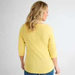 Best Ladies Lemon Drop 3/4 Sleeve Slash Neck Top Women Basics | Longsleeves