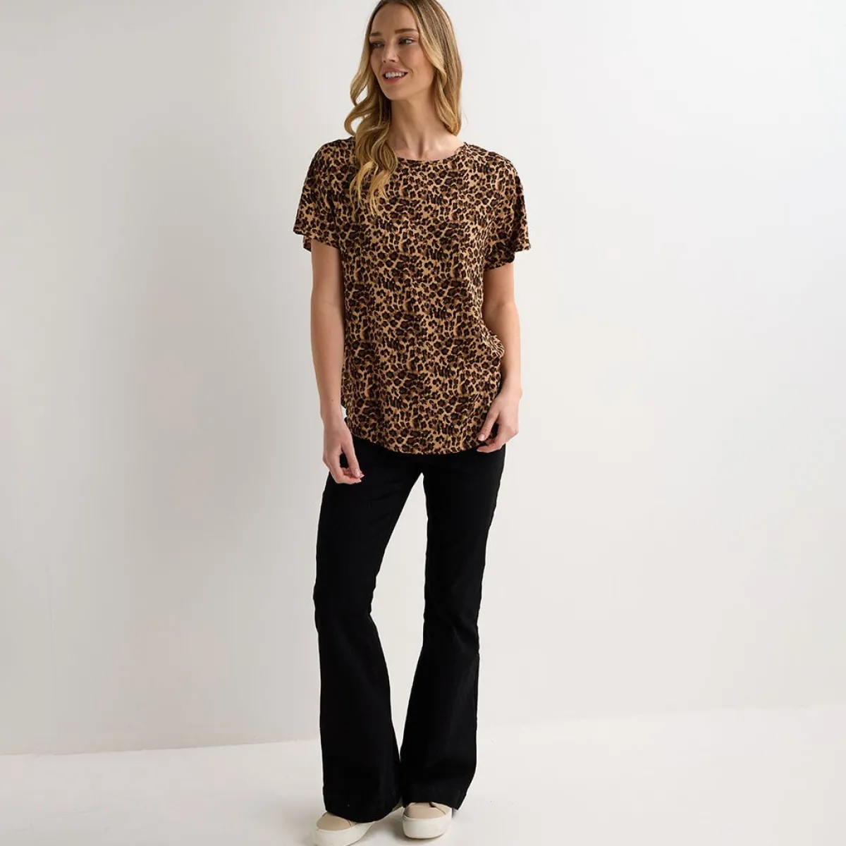 Fashion Ladies Leopard Tan Printed Viscose Top Women Tops