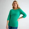Fashion Ladies Mint 3/4 Sleeve Slash Neck Top Women Basics | Longsleeves