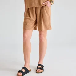 Clearance Ladies Mushroom Plisse Ribbed Shorts Women Plissé | Plissé
