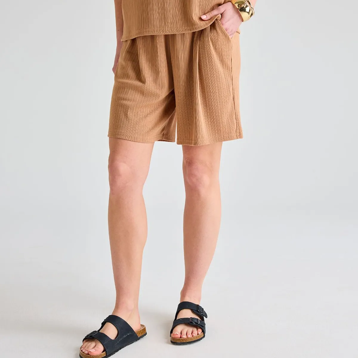 Clearance Ladies Mushroom Plisse Ribbed Shorts Women Plissé | Plissé