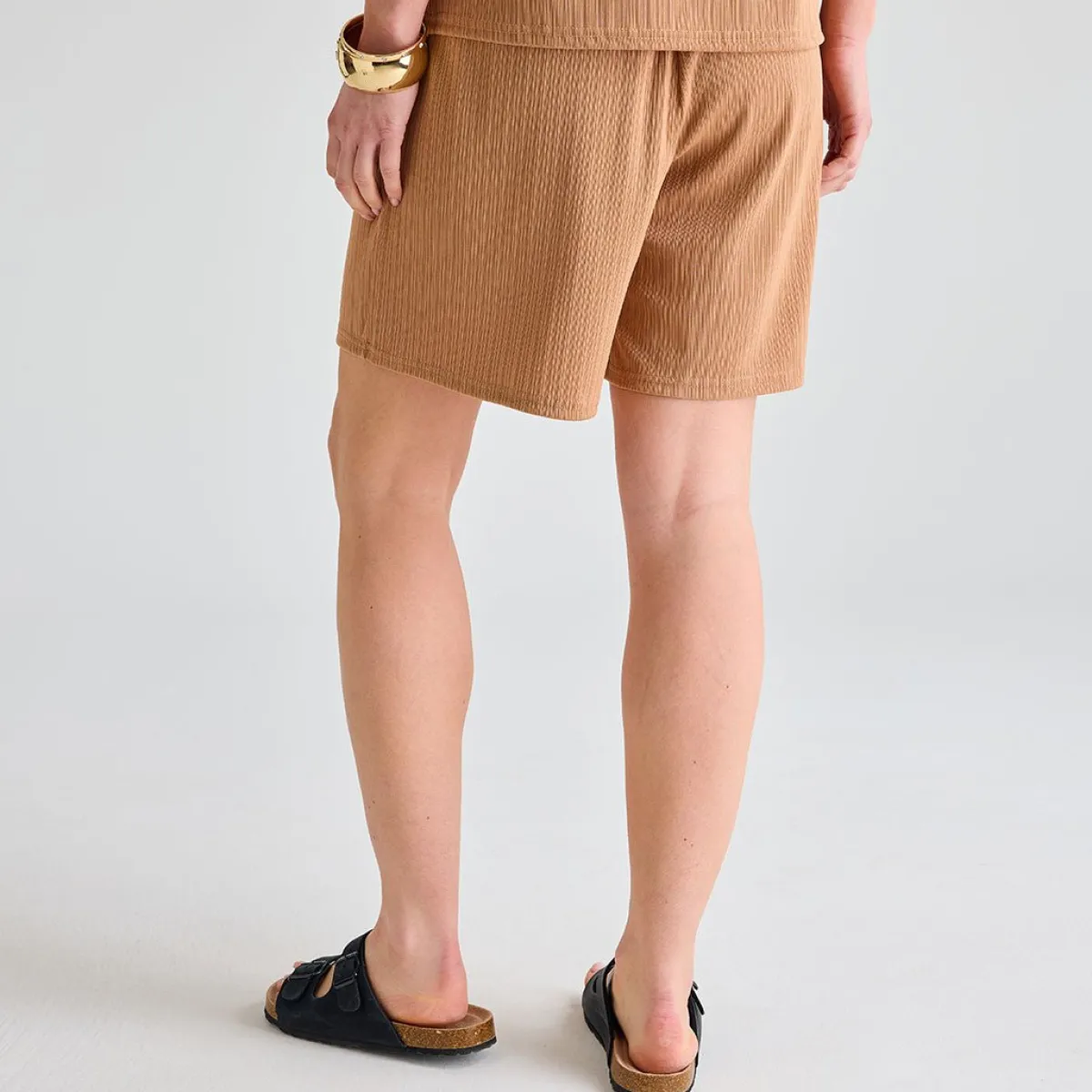 Clearance Ladies Mushroom Plisse Ribbed Shorts Women Plissé | Plissé