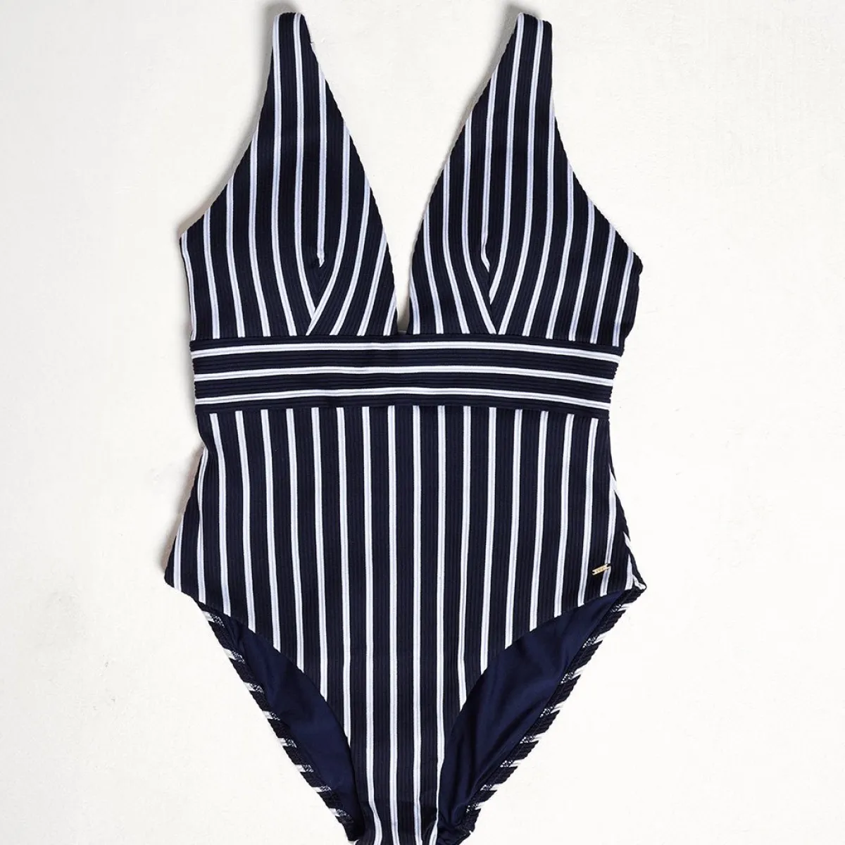 Hot Ladies Navy And White Stripe Swimsuit Women Swimwear