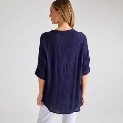 Fashion Ladies Crinkle Button Through Shirt Women Shirts & Blouses