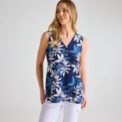 Outlet Ladies Palm Printed V-neck T-shirt Women Tops
