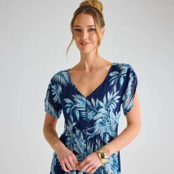 Sale Ladies Printed V Neck Crinkle Dress Women Dresses | Dresses