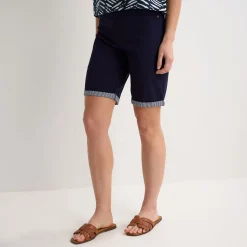 Sale Ladies Navy Turn Up Bengaline Short Women Shorts | Bengaline