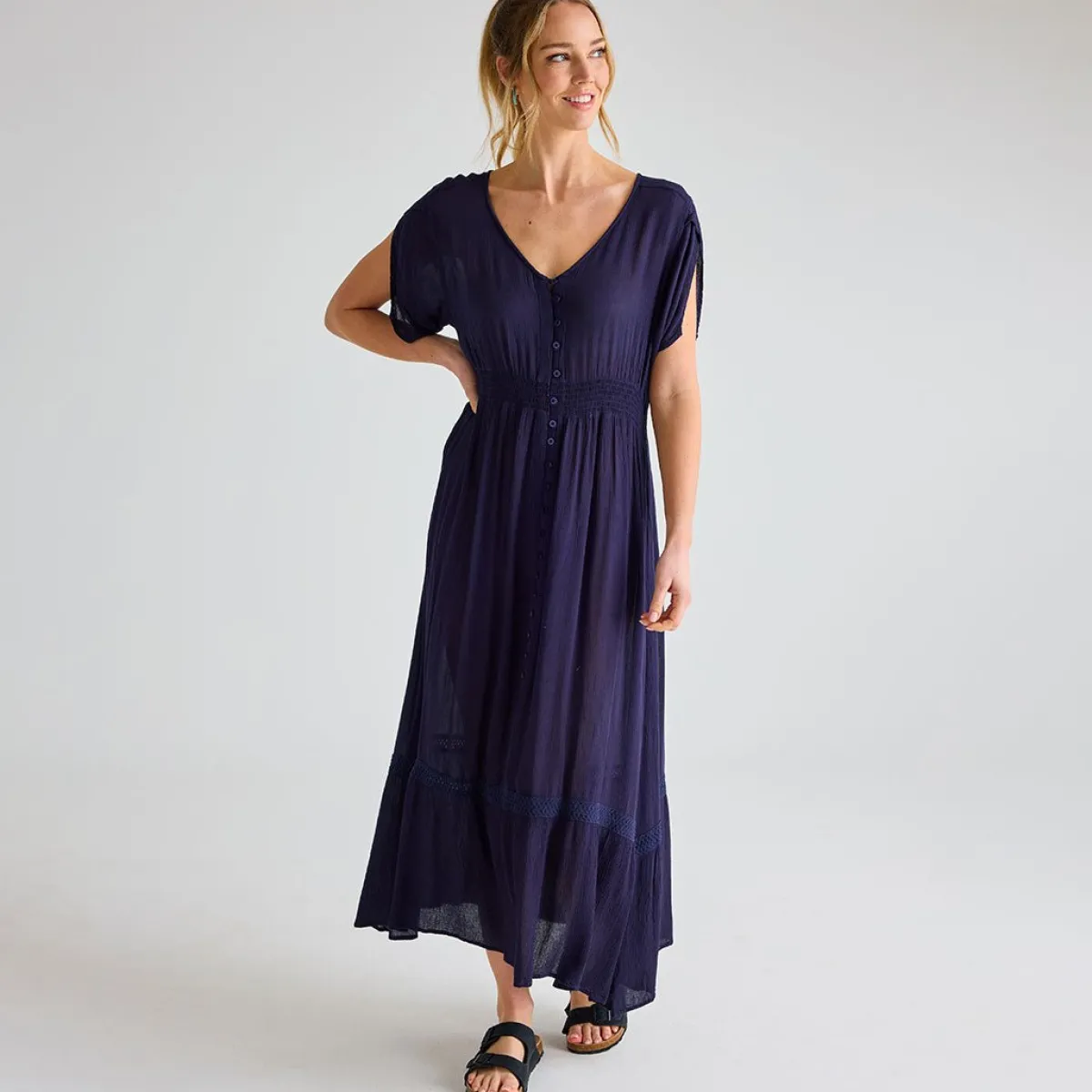 Outlet Ladies V Neck Crinkle Dress Women Dresses | Dresses