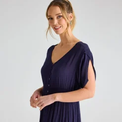 Outlet Ladies V Neck Crinkle Dress Women Dresses | Dresses