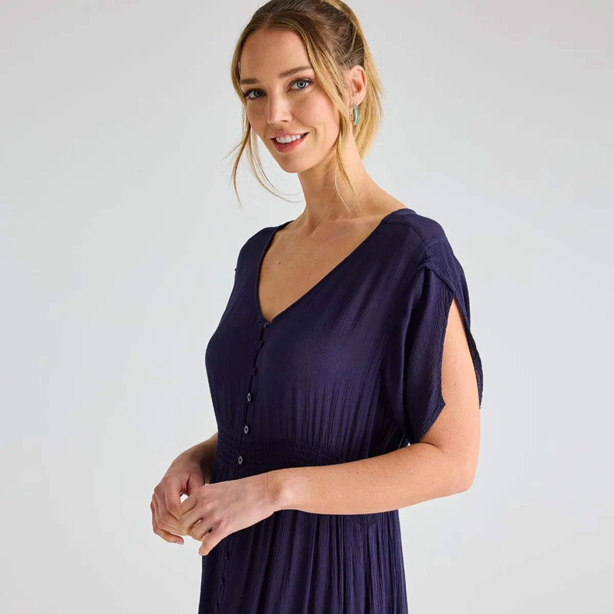Outlet Ladies V Neck Crinkle Dress Women Dresses | Dresses