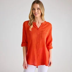 Outlet Ladies Crinkle Button Through Shirt Women Shirts & Blouses