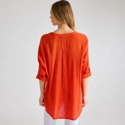 Outlet Ladies Crinkle Button Through Shirt Women Shirts & Blouses