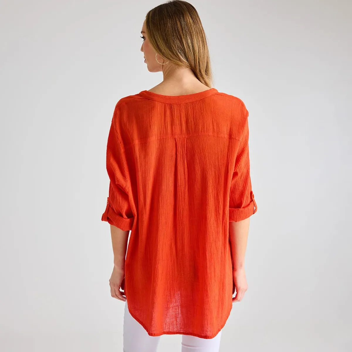 Outlet Ladies Crinkle Button Through Shirt Women Shirts & Blouses