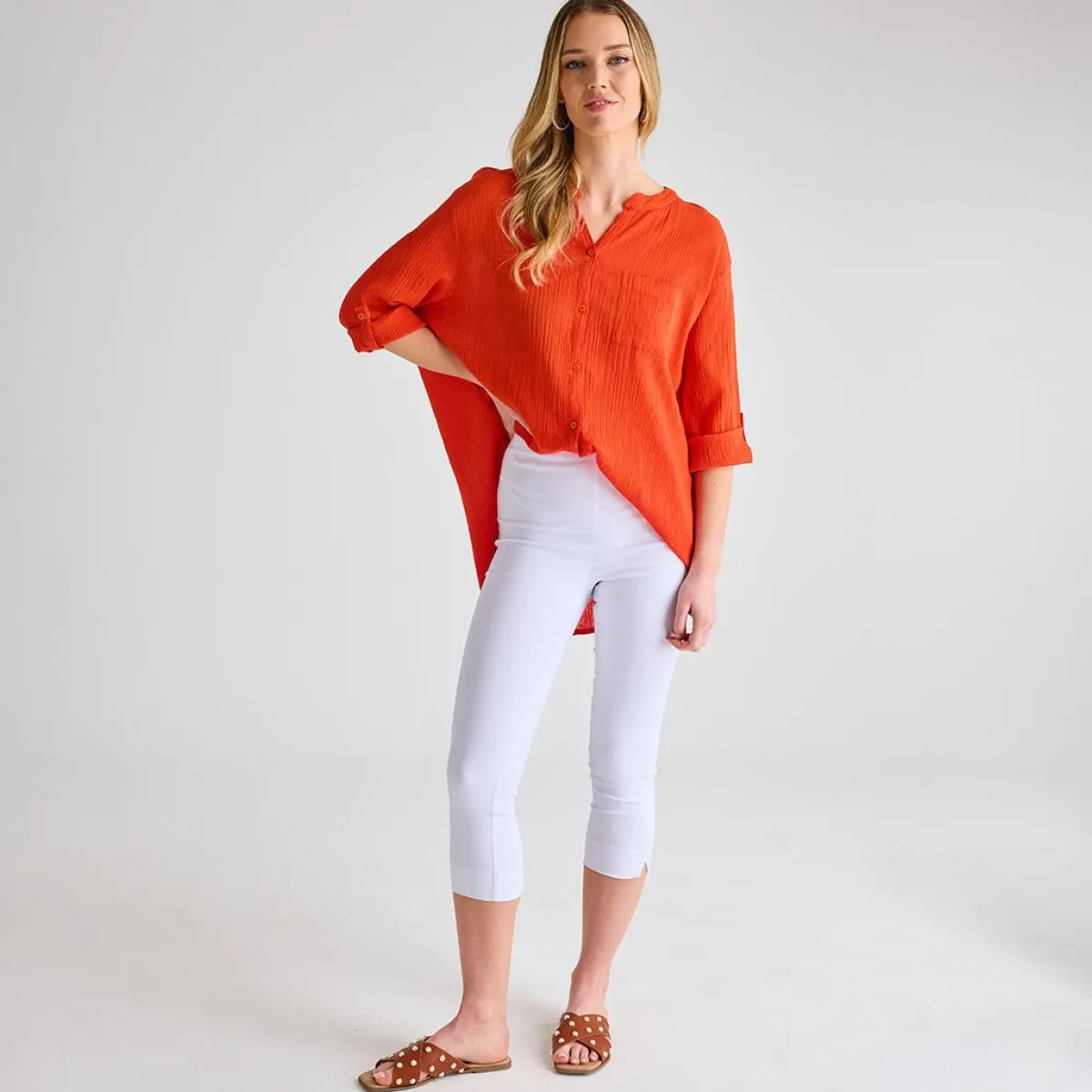 Outlet Ladies Crinkle Button Through Shirt Women Shirts & Blouses