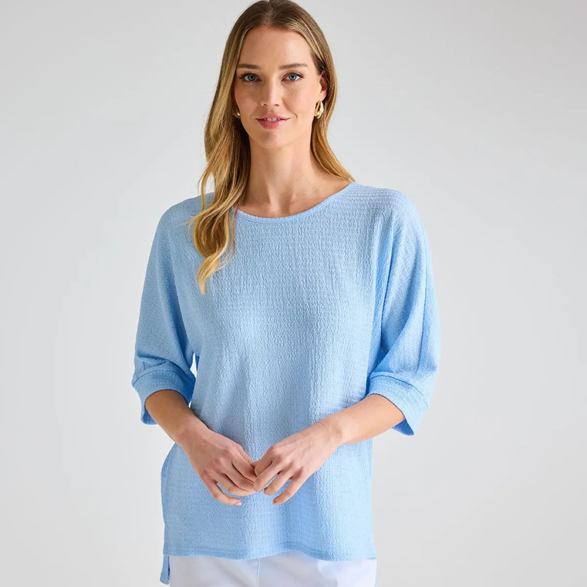 Outlet Ladies Pale Blue 3/4 Sleeve Bubble Top Women Tops