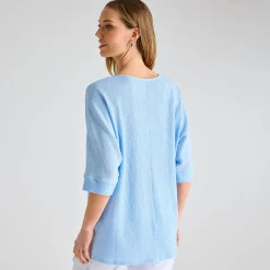 Outlet Ladies Pale Blue 3/4 Sleeve Bubble Top Women Tops