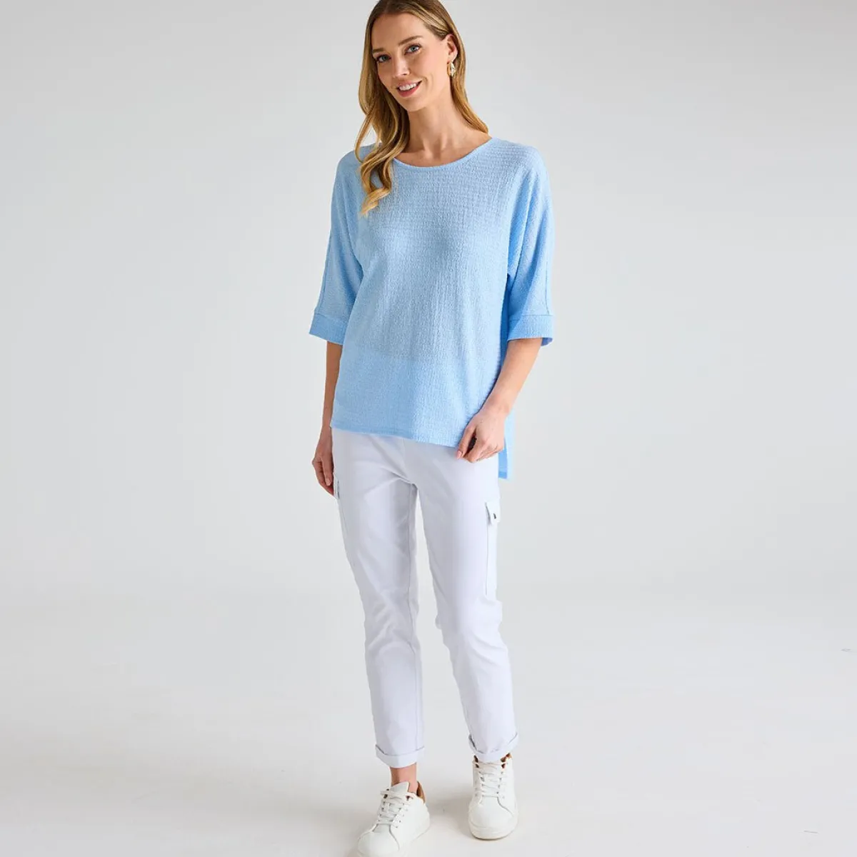 Outlet Ladies Pale Blue 3/4 Sleeve Bubble Top Women Tops