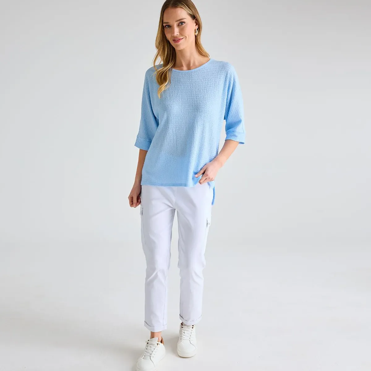 Outlet Ladies Pale Blue 3/4 Sleeve Bubble Top Women Tops