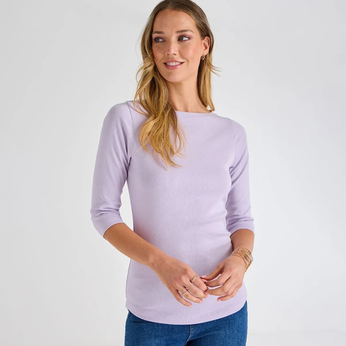 Sale Ladies Pastel 3/4 Sleeve Slash Neck Top Women Basics | Longsleeves