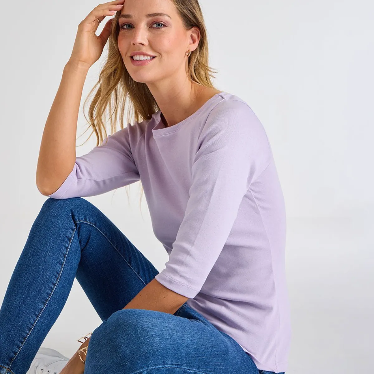 Sale Ladies Pastel 3/4 Sleeve Slash Neck Top Women Basics | Longsleeves