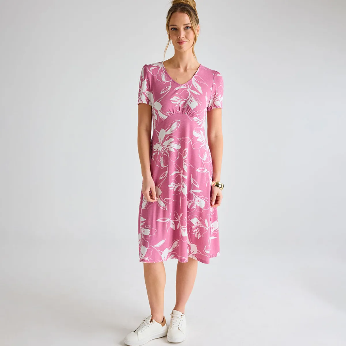 New Ladies Giant Floral V-Neck Printed Dress Women Dresses | Dresses
