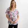 Clearance Ladies Printed Crinkle Top Women Shirts & Blouses