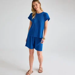 Online Ladies Royal Blue Plisse Ribbed Shorts Women Plissé | Plissé