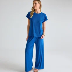 Hot Ladies Royal Blue Plisse Ribbed Trouser Women Plissé | Plissé