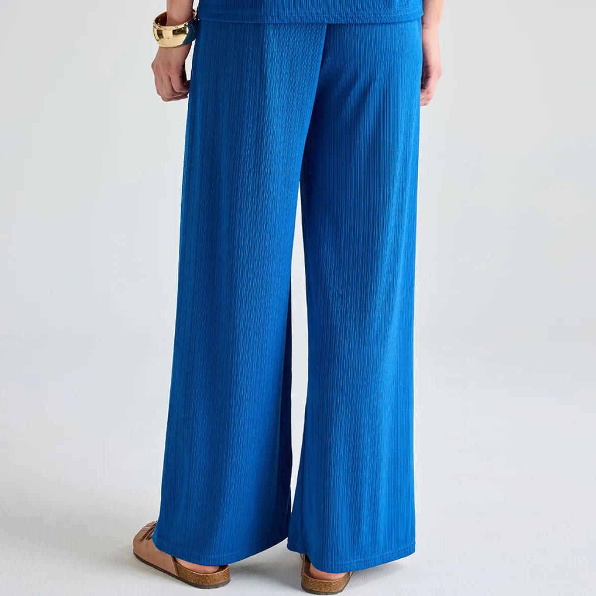 Hot Ladies Royal Blue Plisse Ribbed Trouser Women Plissé | Plissé