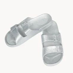 Fashion Ladies Silver Glitter 2 Buckle Slider Women Footwear