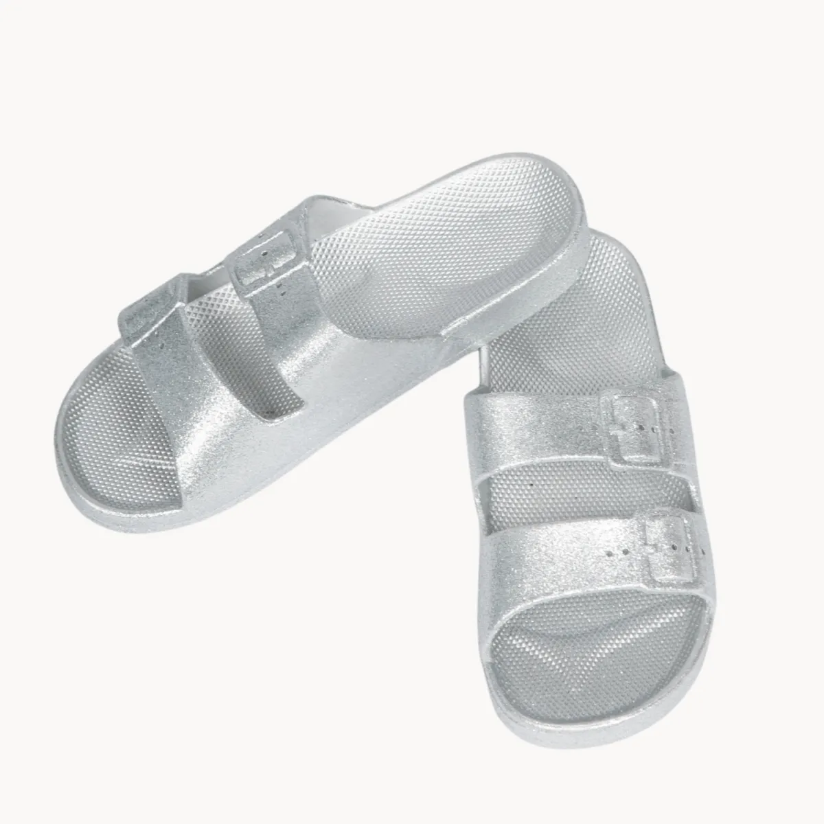 Fashion Ladies Silver Glitter 2 Buckle Slider Women Footwear
