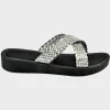 Best Ladies Silver Plaited Crossover Strap Slider Women Footwear