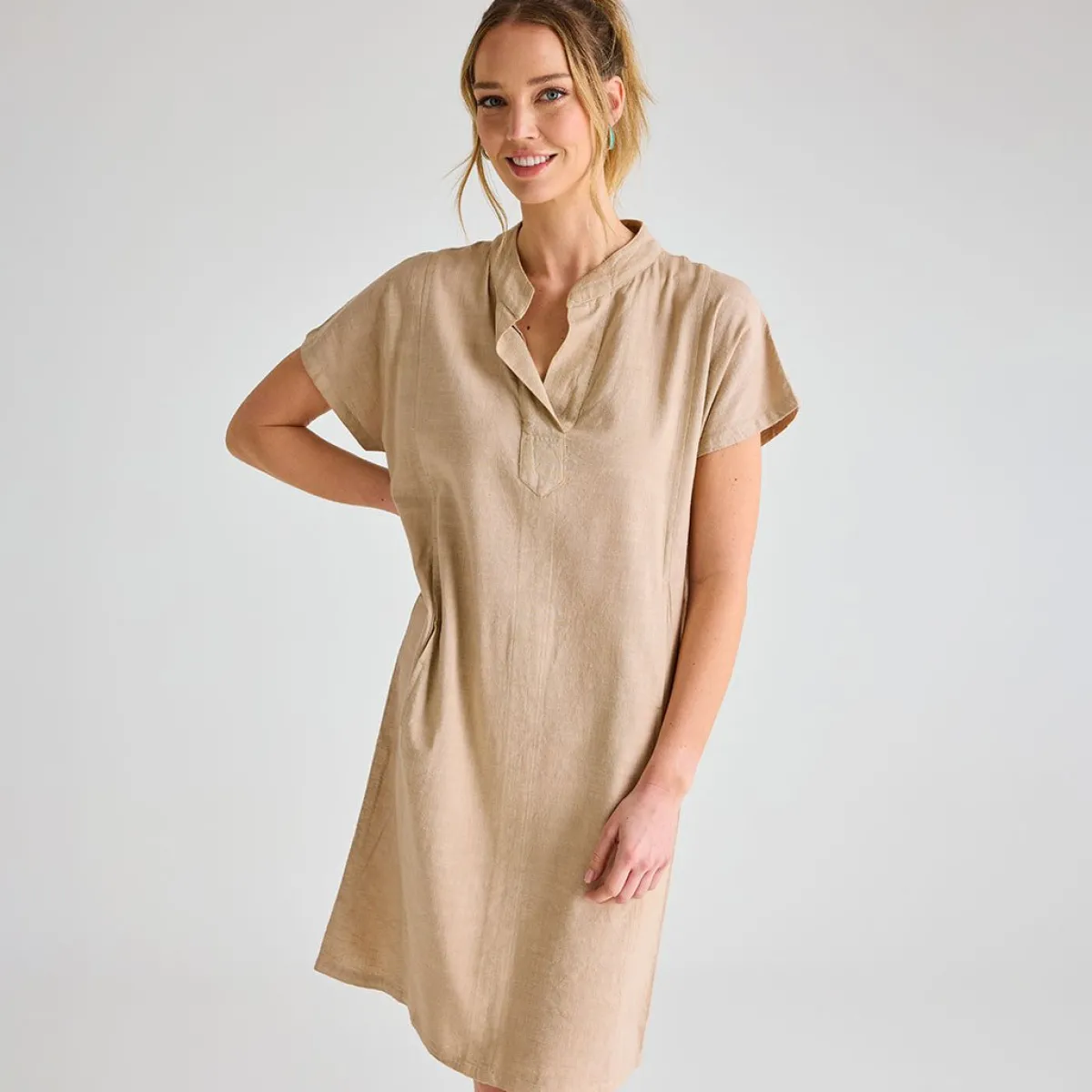 Online Ladies Stone Linen Pocket Dress Women Linen | Dresses