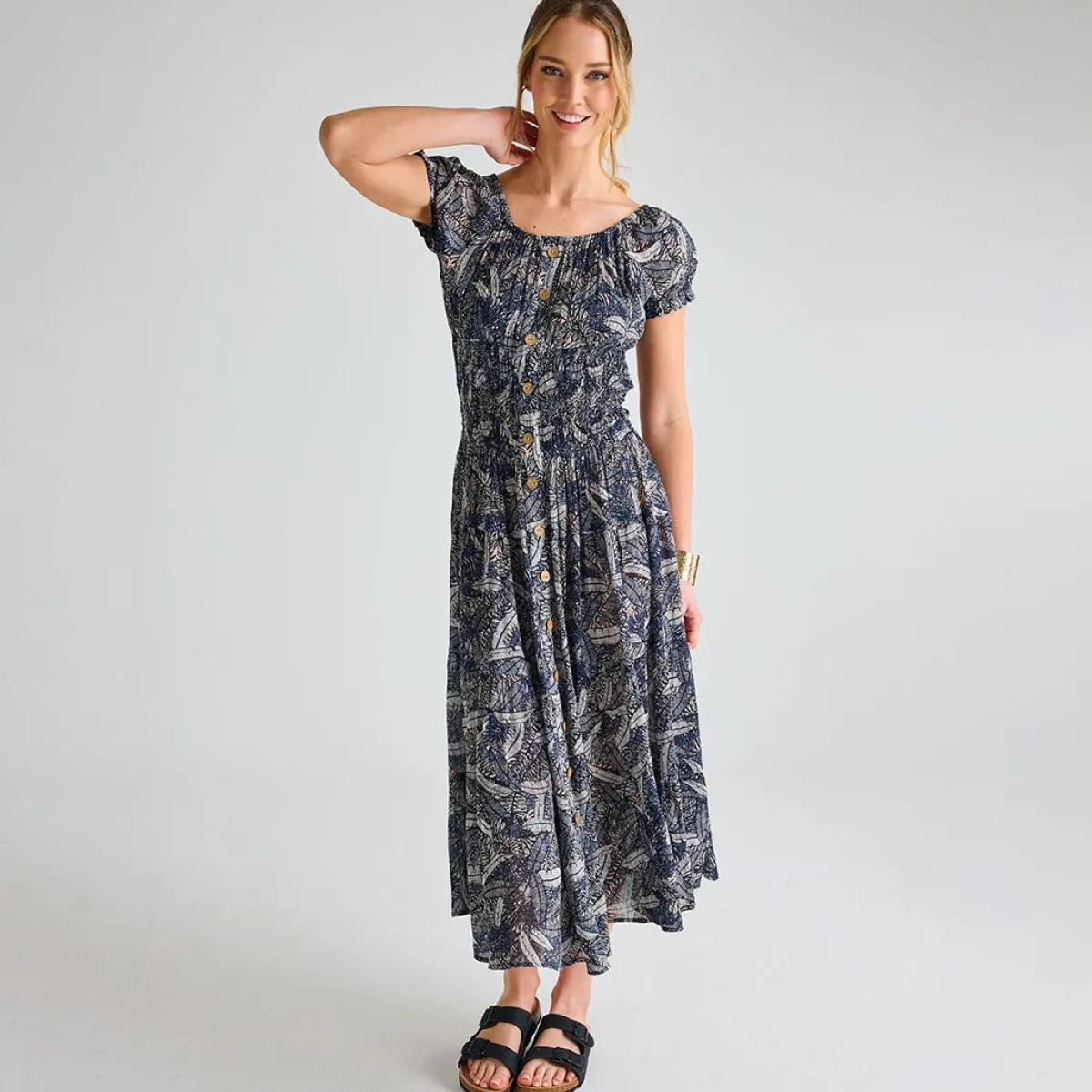 Hot Ladies Stone Multi Leaf Crinkle Gathered Dress Women Dresses | Dresses