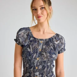Hot Ladies Stone Multi Leaf Crinkle Gathered Dress Women Dresses | Dresses