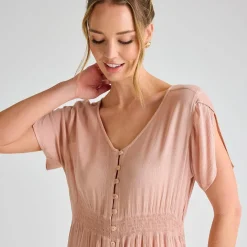 Clearance Ladies Stone V Neck Crinkle Dress Women Dresses | Dresses