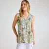 Hot Ladies Tea Palm Printed V-neck T-shirt Women Tops