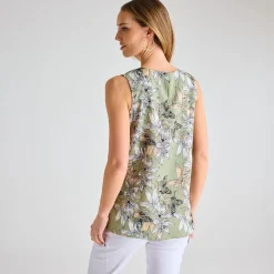 Hot Ladies Tea Palm Printed V-neck T-shirt Women Tops