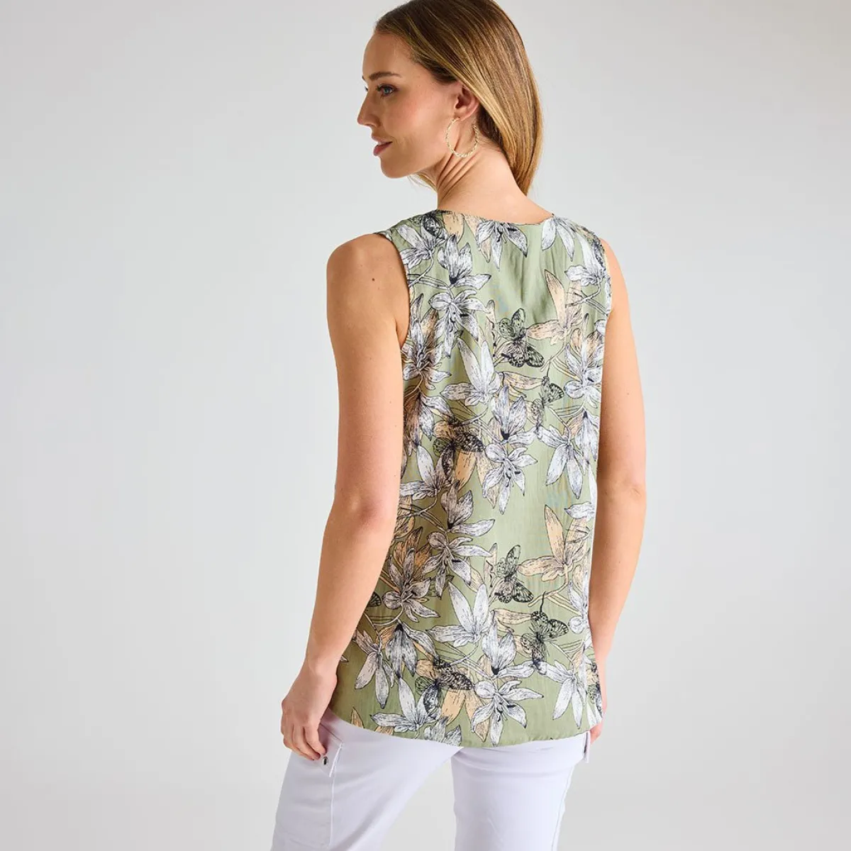 Hot Ladies Tea Palm Printed V-neck T-shirt Women Tops