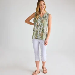 Hot Ladies Tea Palm Printed V-neck T-shirt Women Tops