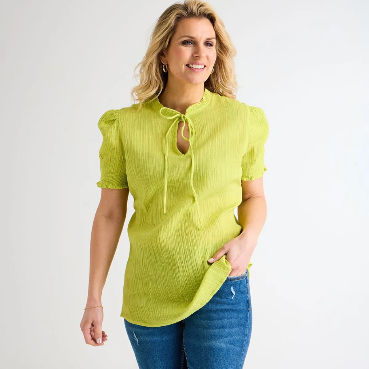 Sale Ladies Tie Neck Crinkle Top Women Tops