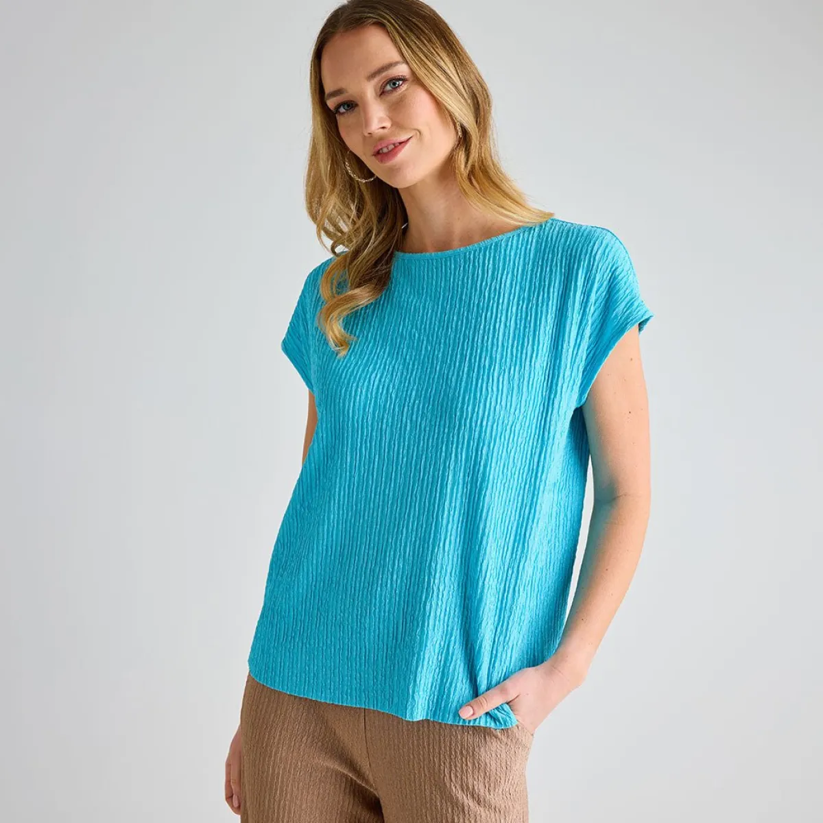 Online Ladies Turquoise Plisse Top Women Plissé | Plissé