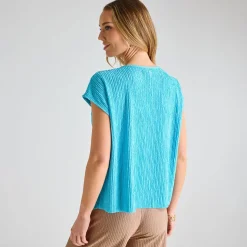 Online Ladies Turquoise Plisse Top Women Plissé | Plissé