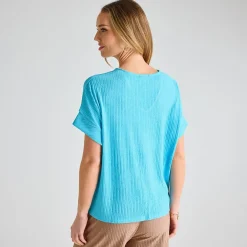 Discount Ladies Turquoise Plisse Tie Front Top Women Plissé | Plissé