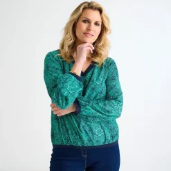 Best Ladies V Neck Printed Contrast Top Women Longsleeves | Tops