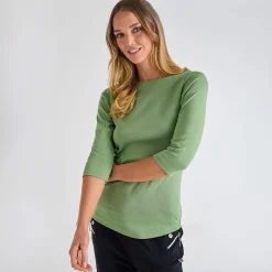 Hot Ladies Watercress 3/4 Sleeve Slash Neck Top Women Basics | Longsleeves