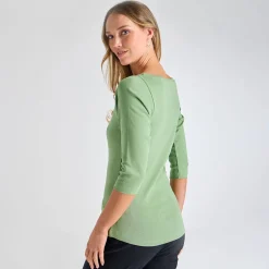 Hot Ladies Watercress 3/4 Sleeve Slash Neck Top Women Basics | Longsleeves