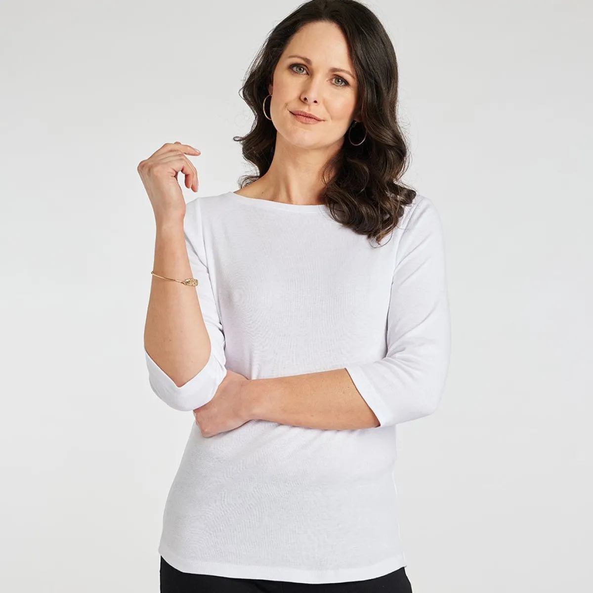 Sale Ladies 3/4 Sleeve Slash Neck Top Women Basics | Longsleeves