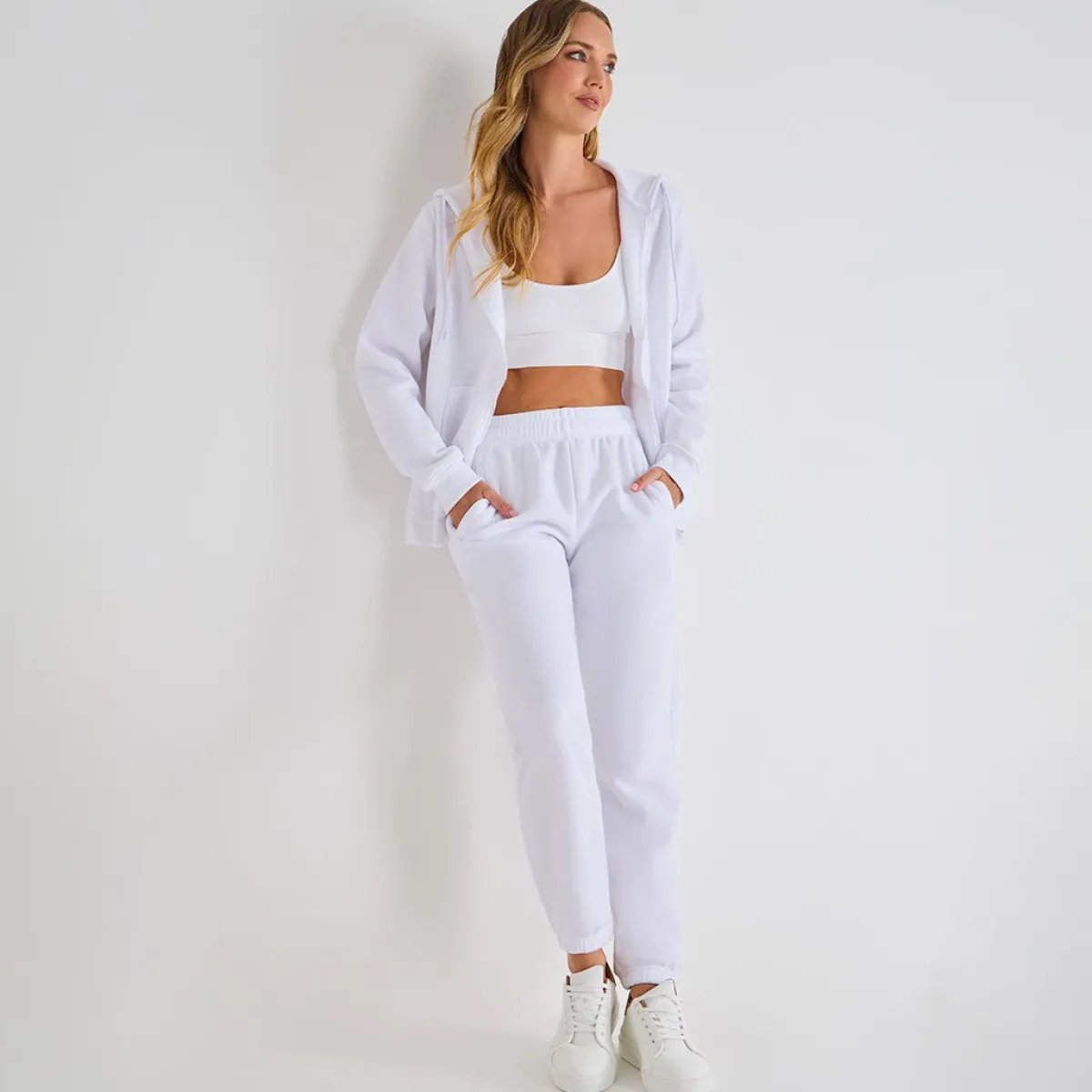 Fashion Ladies White Zip Jacket Women Leisurewear