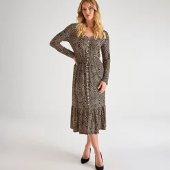 Sale Ladies Zebra Monochrome V Neck Button Dress Women Dresses | Dresses
